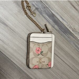 Coach Floral Card Holder with Gold Chain
